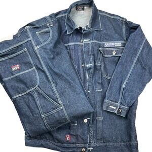Phat Farm Denim Suit Men 2XL 38W 32L Blue Denim Set Hip Hop Streetwear Y2K